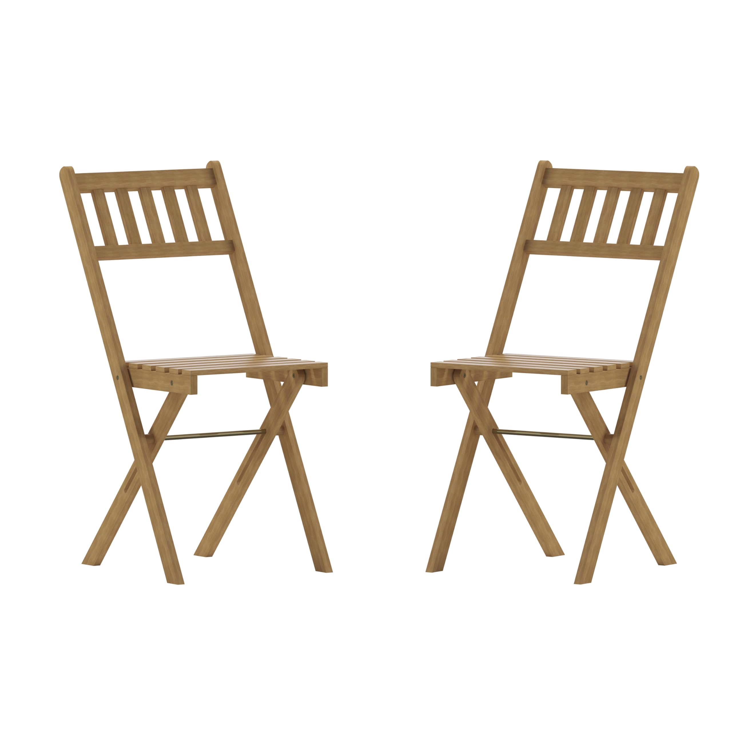 Flash Furniture Martindale Folding Acacia Wood Bistro Chairs - Thumbnail 2