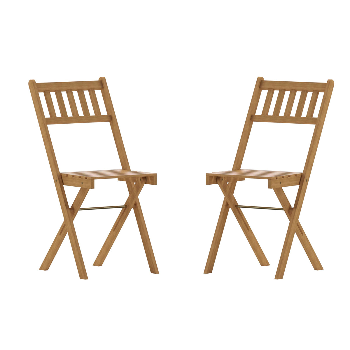 Flash Furniture Martindale Indoor/Outdoor Folding Acacia Wood Bistro Chairs - Natural Finish - X Base Frame - Slatted Back and Seat - For Porch, Patio, or Sunroom