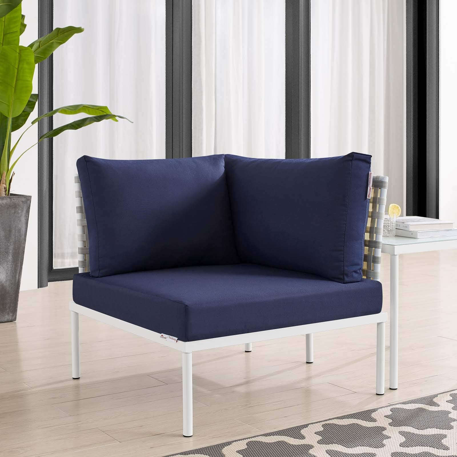 Modway EEI-4537-TAU-NAV Harmony Outdoor Patio Aluminum Corner Chair, Taupe Navy