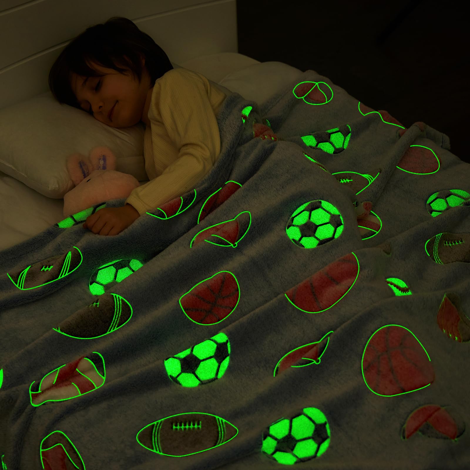 Inhand Glow In The Dark Blanket Soccer Blanket Gift Toys For Boys Girls Teen Soft Cozy Kids Throw Blanket Bedroom Decor,Christma