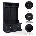 Crosley Furniture Seaside Hall Tree With Shoe Rack Bench And Coat Hooks For Hanging Storage, Distressed Black