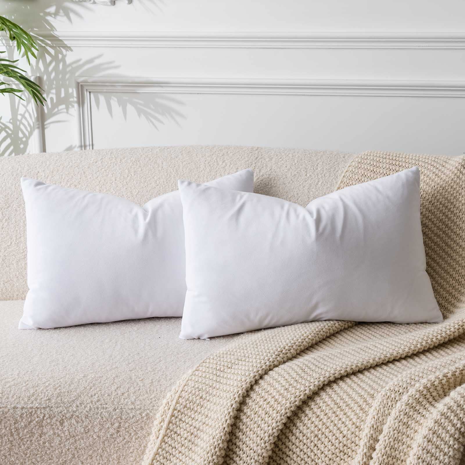 Juspurbet White Lumbar Velvet Throw Pillow Covers 14X24 Inch Set Of 2 For Living Room Couch Sofa Bedroom Decorative Rectangle So