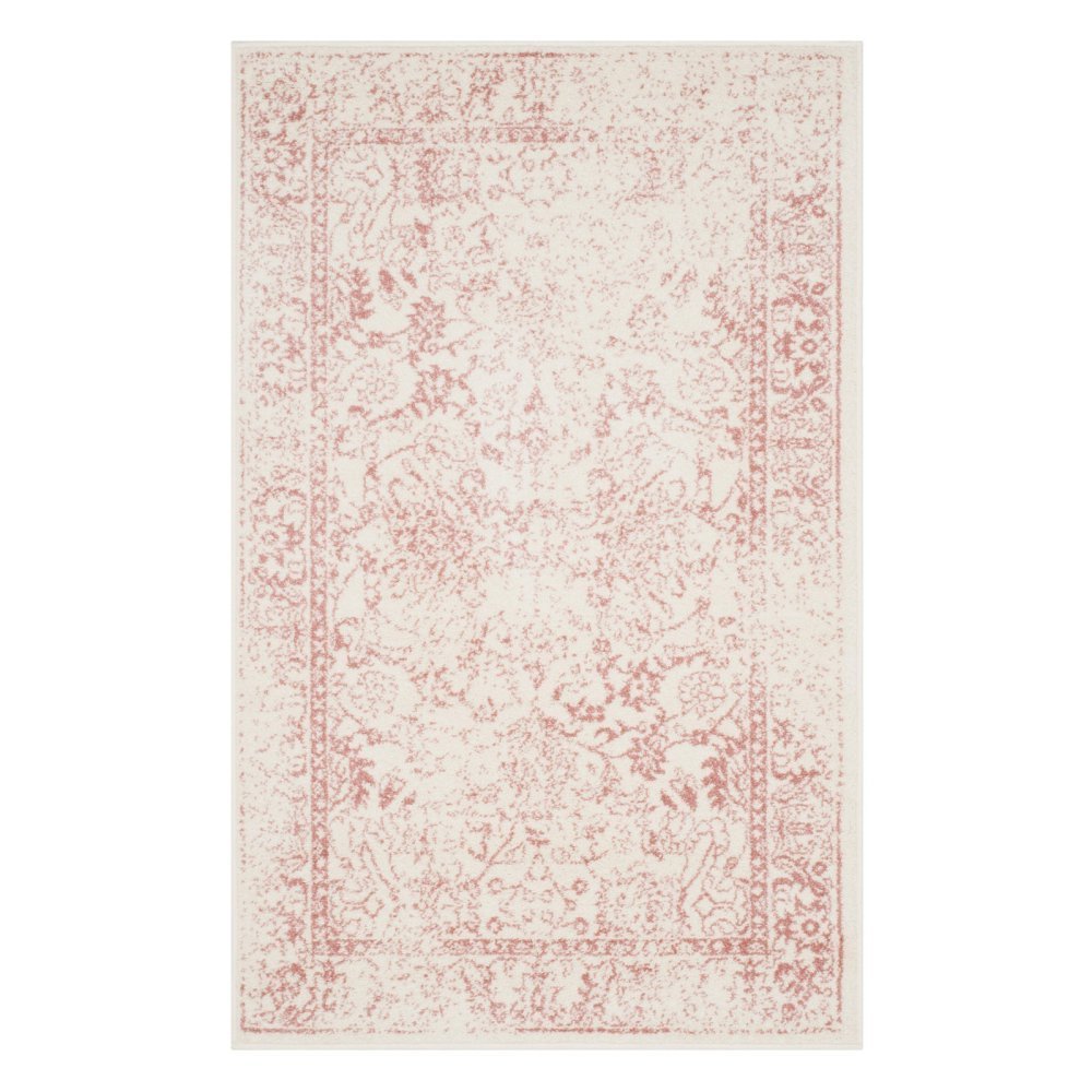 SAFAVIEH Adirondack Collection Area Rug - 6 Round, Ivory & Rose, Oriental Distressed Design, Non-Shedding & Easy Care, Ideal fo