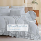 Masaca Ruffled Comforter Set For Queen Bed,3 Pieces Vintage Farmhouse Shabby Bedding Set Lightweight Ultra Soft French Country B