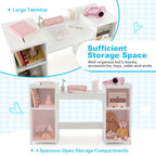Honey Joy Kids Vanity, Little Girls Vanity Set With With Mirror And Stool, Storage Shelves, Wooden Princess Makeup Dressing Table, Toddler Vanity, Pretend Play Kids Vanity Table And Chair Set (White)
