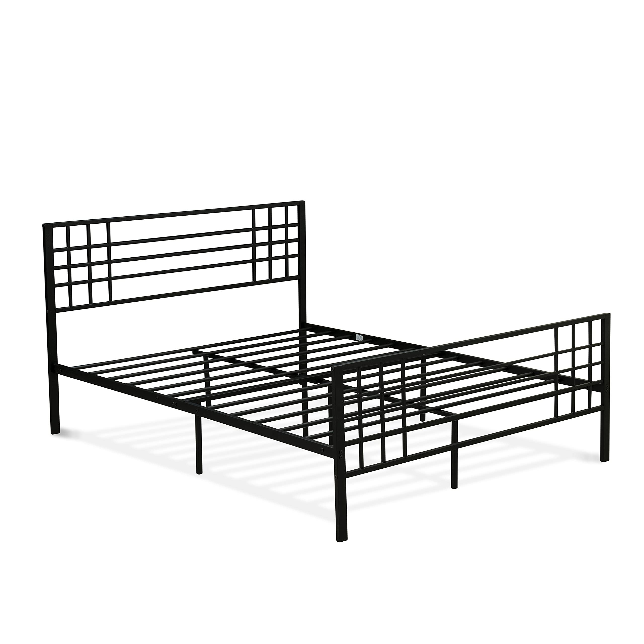 East West Furniture TYFBBLK Tyler Bed Frame with 9 Metal Legs - High-Class Bed in Powder Coating Black Color