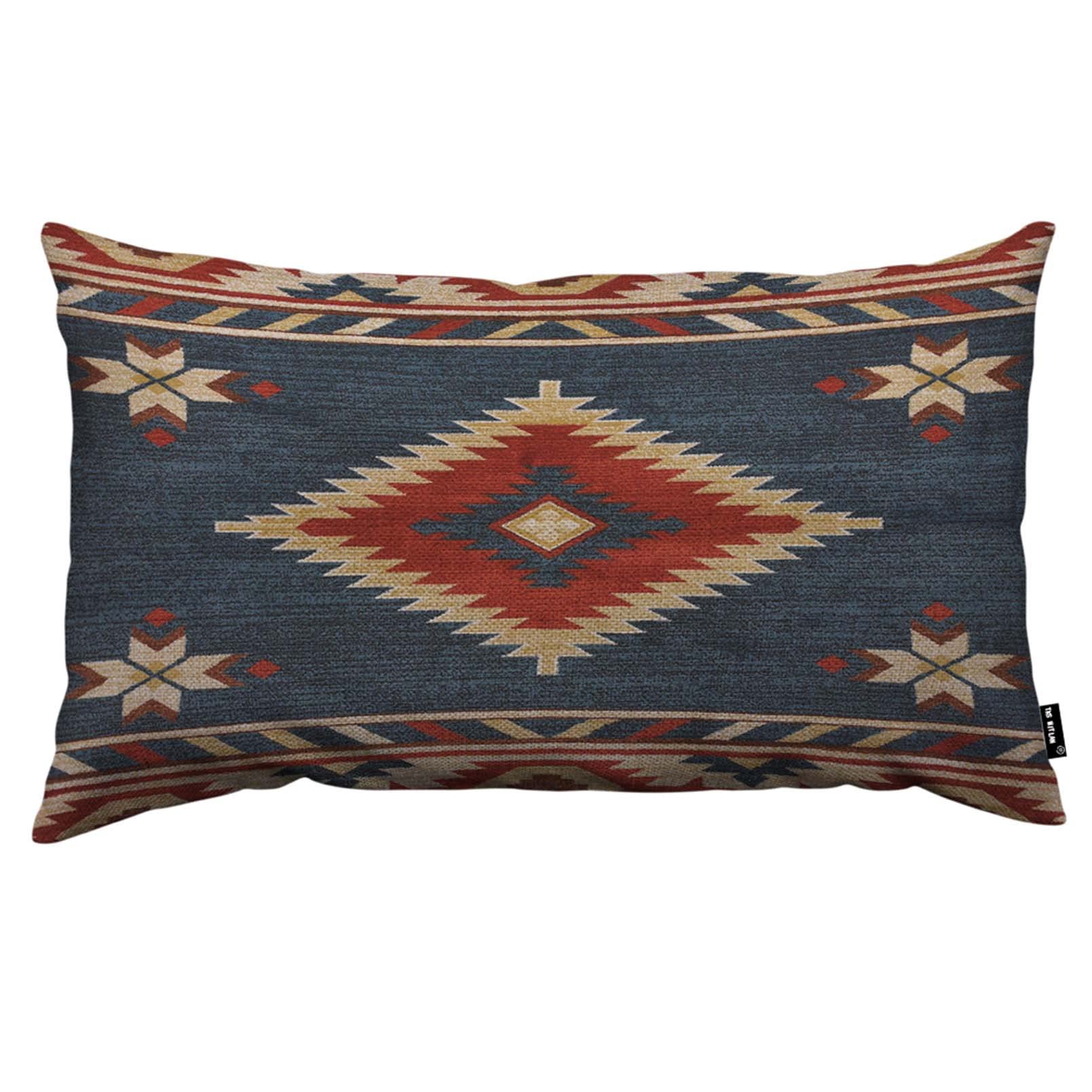 Tks Mitlan Southwest Diamond Blue Red Pillow Covers 12 X 20 Inch Indian Style On Blue Background Decorative Throw Pillow Covers
