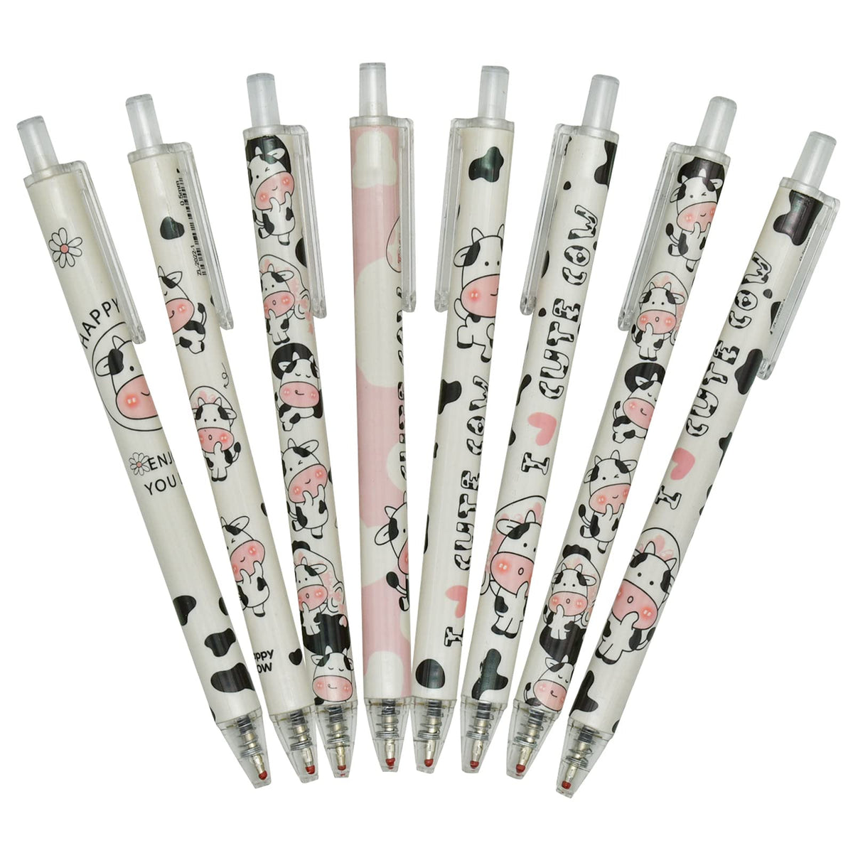 Maydahui 42 Pcs Cute Milk Cow Gel Pen Cartoon Animal Pens Retractable Priting Pen Black Ink For Office Stationery School Office