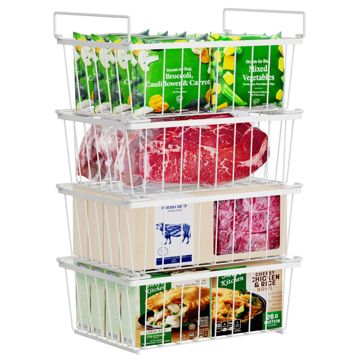 Ispecle Freezer Organizer Bins - 4 Pack Stackable Chest Freezer Organizer For 5 Cu Ft Deep Freezer Sort Frozen Food, Deep Freeze