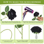 Hananona Black Artificial Roses For Flower Arrangement, 12 Pcs Silk Black Roses Bouquet For Halloween Home Decoration, Faux Blac