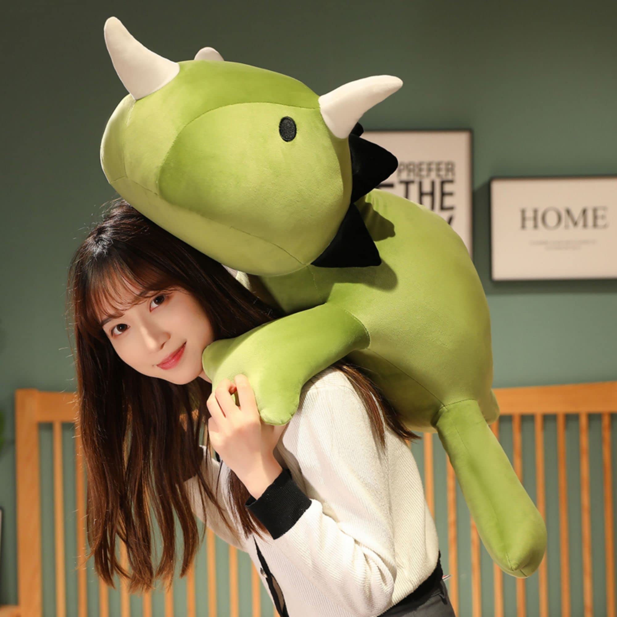 Sqeqe Weighted Dinosaur Plush, Anxiety Stuffed Animals, Dinosaur Plushie Dino Throw Pillows For Kids Adults Green 9.8 Inch, 0.8