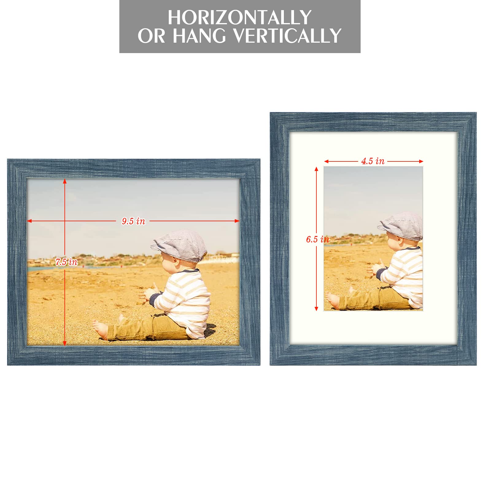 Golden State Art, 8X10 Picture Frames With Mat For 5X7 Or 8X10 Photo, Composite Wood Glass Frame For Wall & Tabletop (Blue, 2 Pa