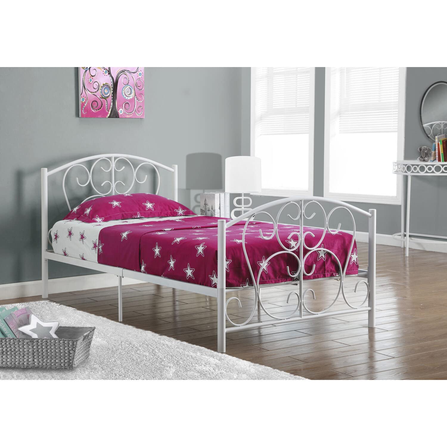Monarch Specialties White Metal Twin Size Bed Frame Only, 37-Inch