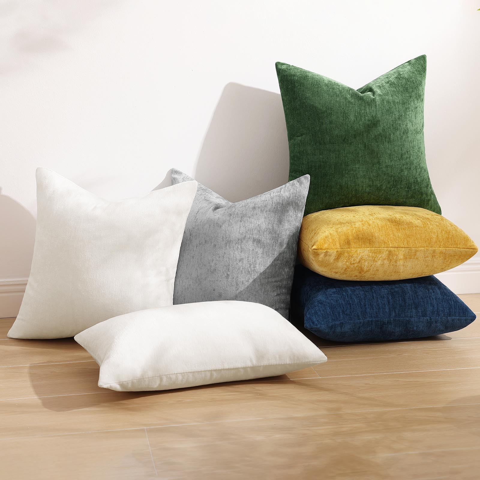 Decoruhome Couch Throw Pillow Covers 20X20 Set Of 2, Decorative Soft Chenille Solid Dyed Pillow Covers For Sofa Bed Living Room,Poseidon