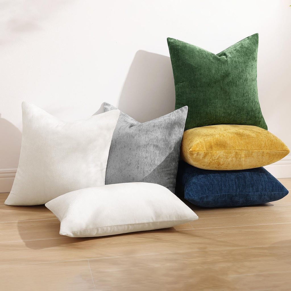 Decoruhome Couch Throw Pillow Covers 20X20 Set Of 2, Decorative Soft Chenille Solid Dyed Pillow Covers For Sofa Bed Living Room, Ultimate Gray