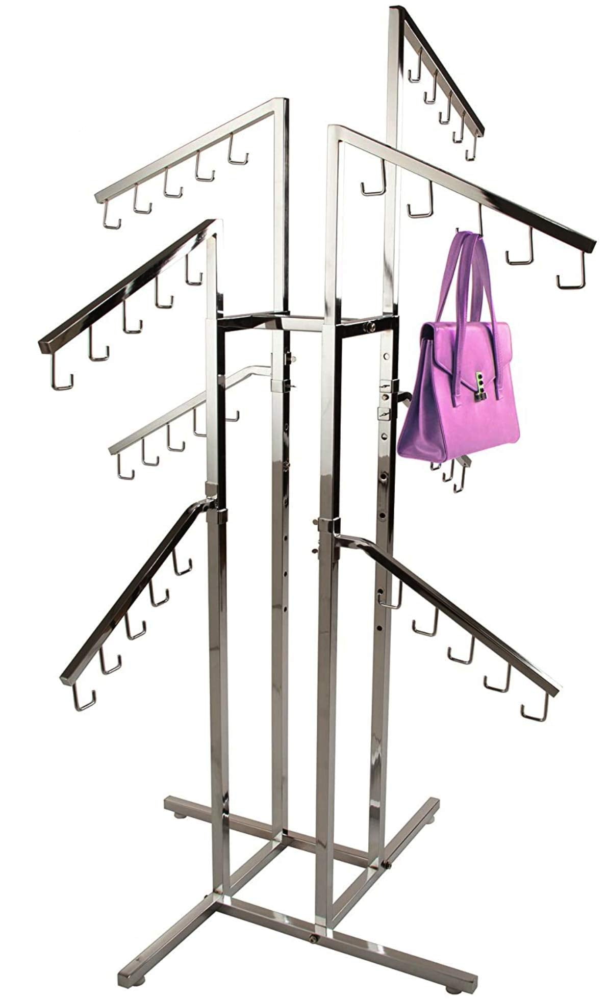 Purse Rack Only Garment Racks Deluxe Handbag Rack  Heavy Duty Commercial Grade Chrome Handbag Rack, 8 Adjustable Height Slant A
