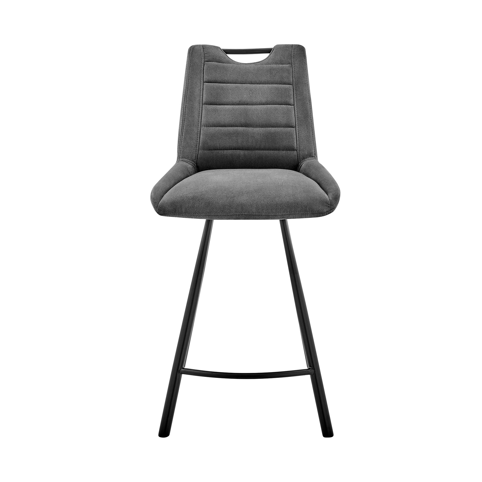 HomeRoots Charcoal Fabric+Metal 26' Gray Microfiber and Black Metal Counter Stool