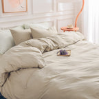 Nexhome Pro Duvet Cover Set Kids Twin Size Linen Feel Textured Organic Natural 100% Washed Cotton Duvet Cover 2 Pieces Bedding Set With Zipper Closure & Corner Ties, Breathable, Soft (No Comforter)