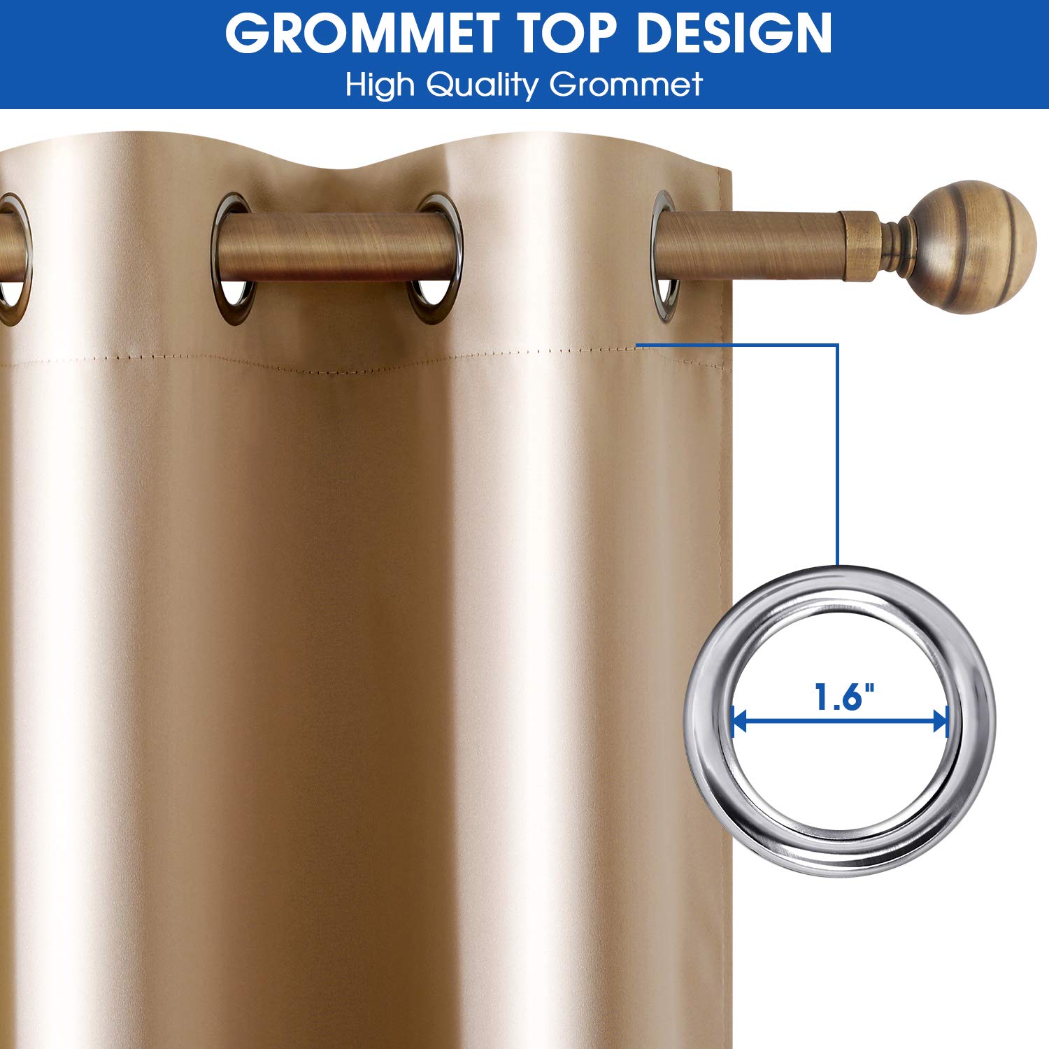 Homeideas 2 Panels Beige Faux Silk Curtains Champagne Gold Blackout Curtains For Bedroom 52 X 108 Inch Room Darkening Satin Drap