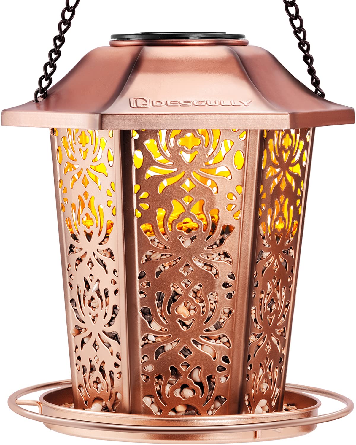 Solar Bird Feeders For Outdoors Hanging - Premium Grade Metal Bird Feeder, Chew-Proof, Weather And Water Resistant Wild Bird Fee
