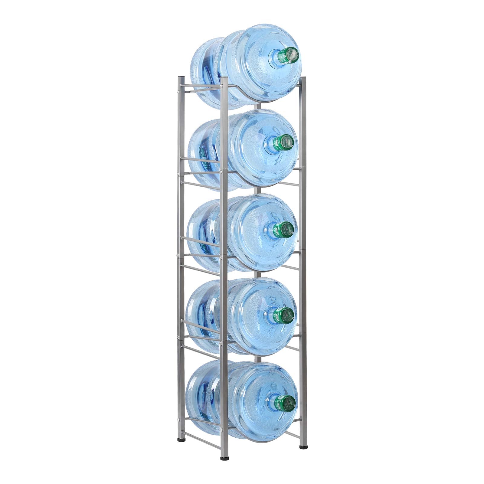 Haitral Water Gallon Jug Holder, 5 Tiers Heavy Duty Water Bottle Buddy Display Rack, Silver