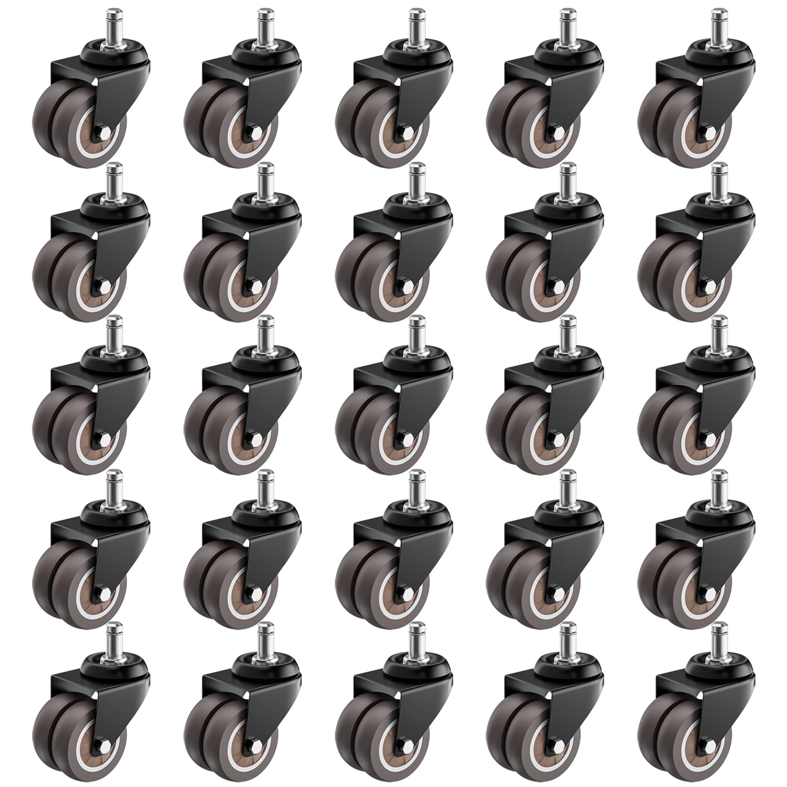 ASHGOOB 2 Inch Office Chair Wheels (Set of 25),Heavy Duty Grey Rubber Chair Casters Replacement, Desk Chair Wheels for Hardwood 