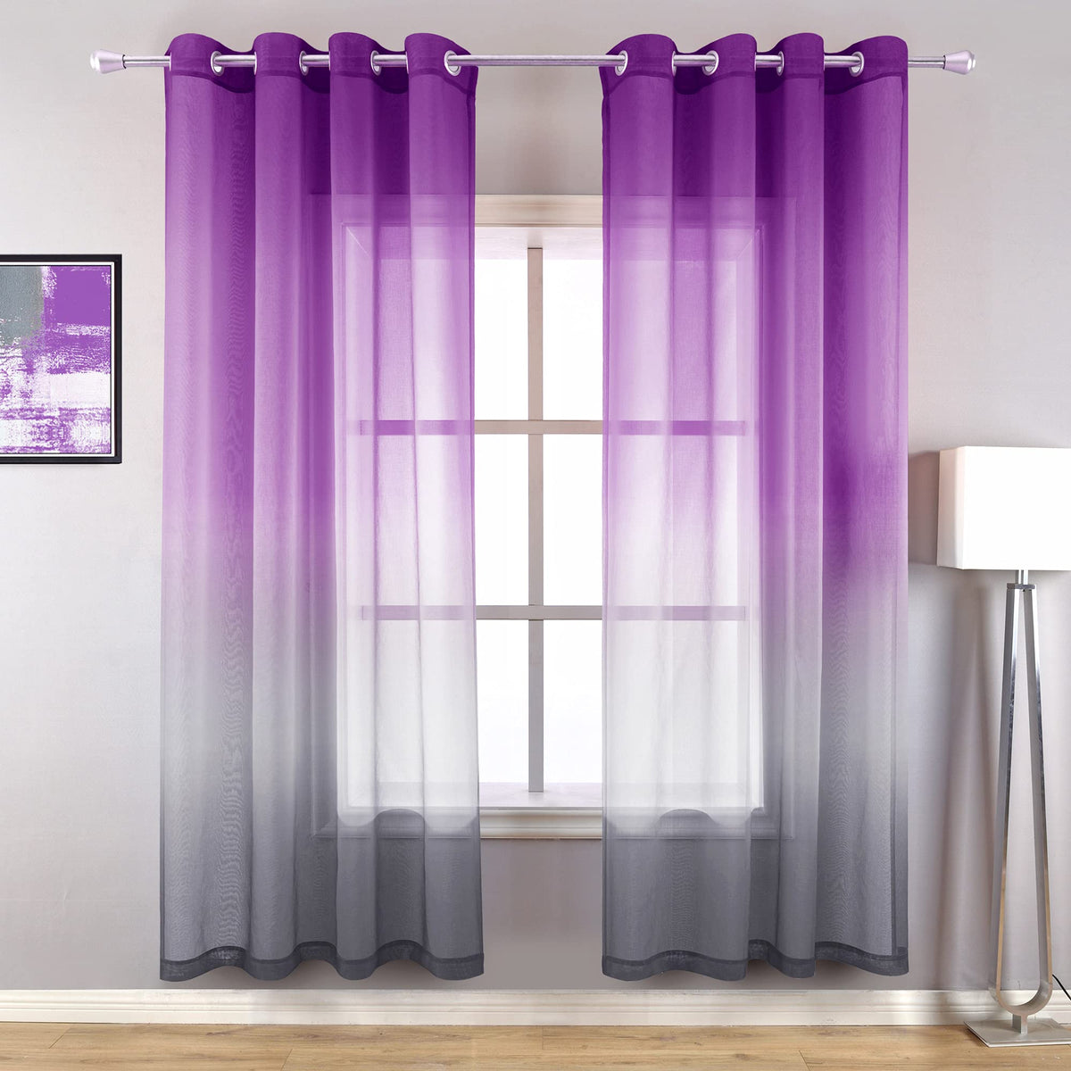 Koufall Aesthetic Purple Room Decor For Bedroom Ombre Sheer Design Glam Luxury Plum Grey Pattern Curtains For Living Room Set Of