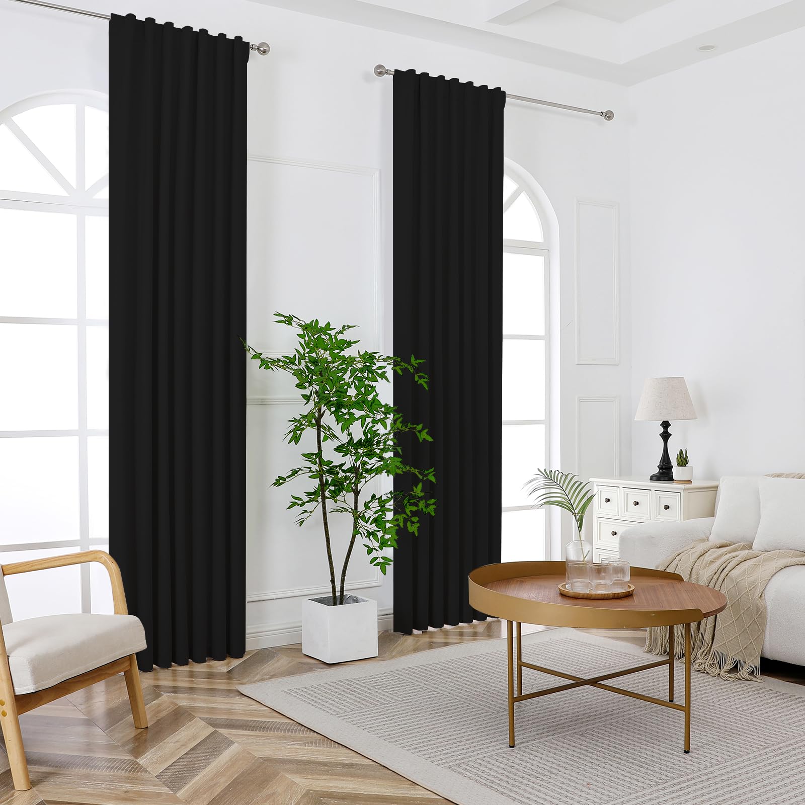 Joydeco Blackout Curtains For Bedroom 96 Inches Long,Back Tab/Rod Pocket 100% Blackout Living Room Drapes, Textured Thermal Insu