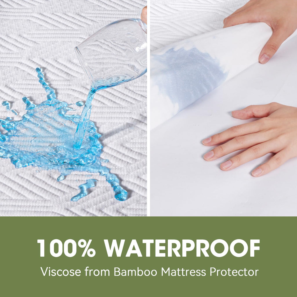 Hyleory Queen Size Waterproof Mattress Protector Viscose Made From Bamboo Cooling Mattress Pad Cover Breathable Soft 3D Air Fabr