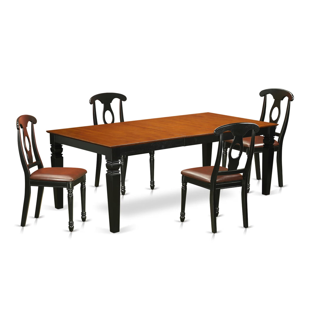 East West Furniture LGKE5-BCH-LC 5 Piece Dinette Set for 4 Includes a Rectangle Dining Room Table with Butterfly Leaf and 4 Faux Leather Kitchen Dining Chairs, 42x84 Inch, Black & Cherry