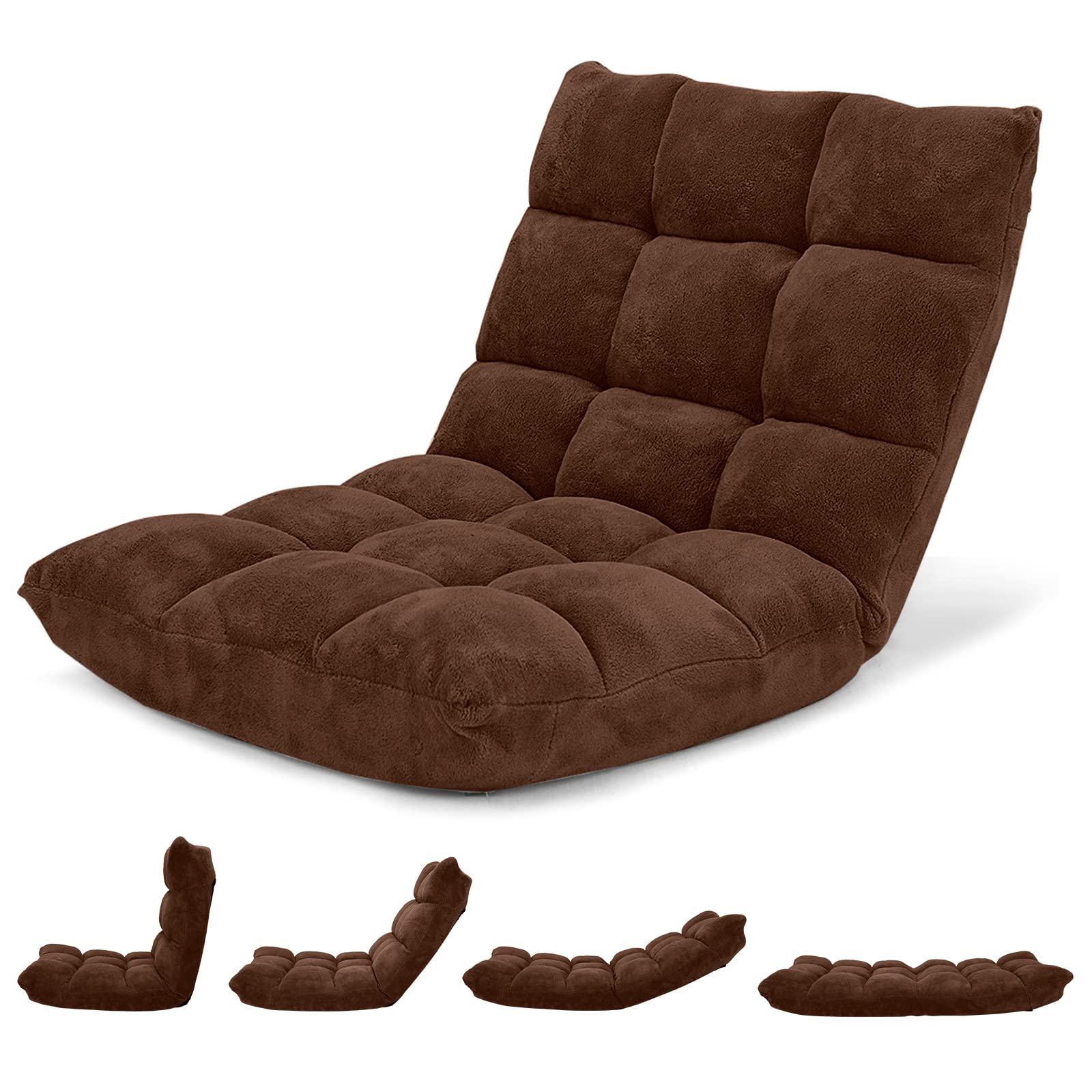 Giantex Floor Chair With Back Support, Folding Sofa Chair With 14 Adjustable Position, Padded Sleeper Bed, Couch Recliner, Floor Gaming Chair, Meditation Chair, Gaming Floor Chairs For Adults(Brown)