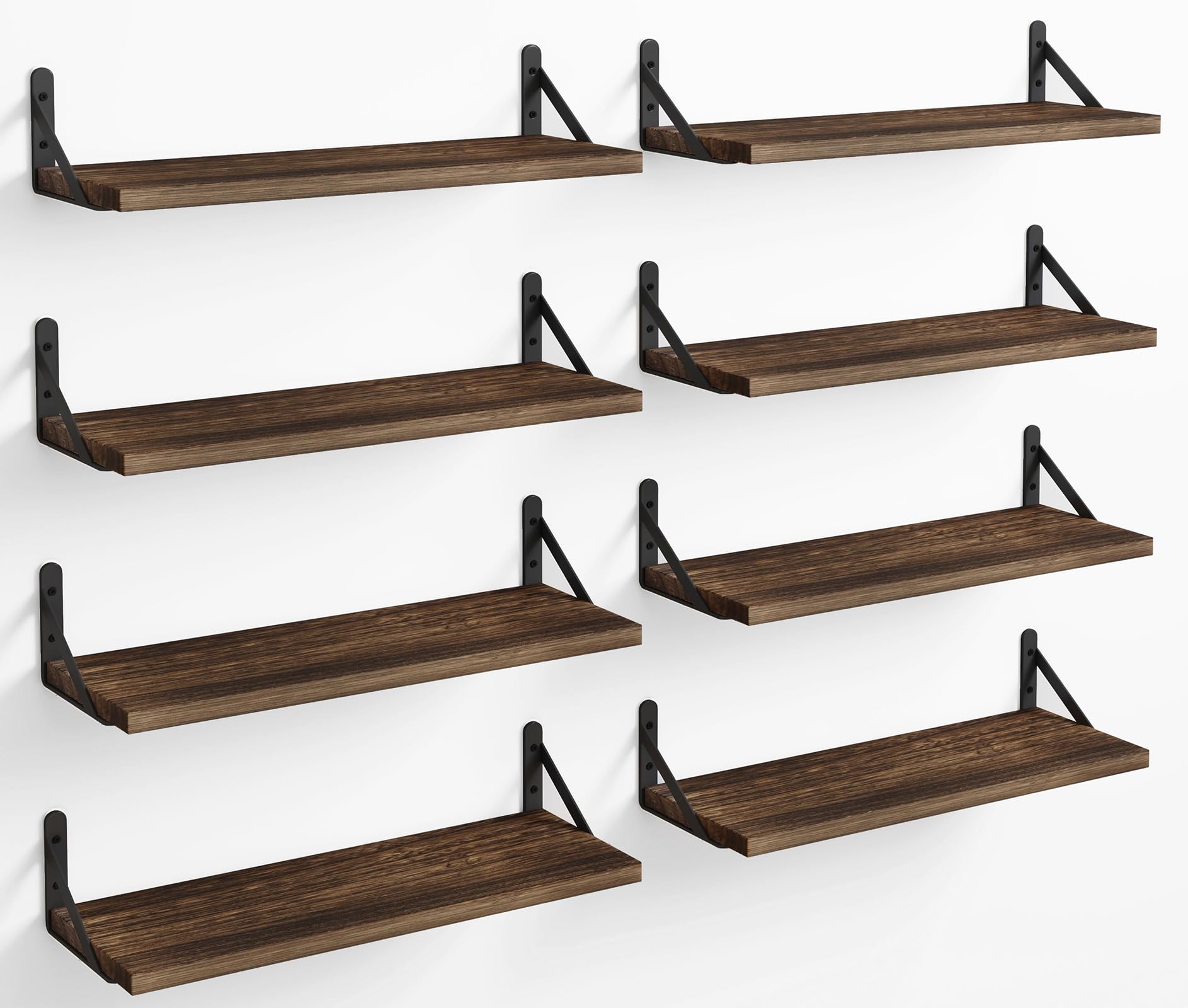 Fixwal Floating Shelves, Width 4.7In Rustic Wood Wall Shelves Set Of 8, Wall Storage Shelves For Bedroom, Living Room, Kitchen, Bathroom, Office And Plants (Dark Carbonized Black)