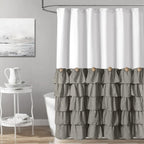 Seasonwood White and Gray Shower Curtain 72 x 72 with Nature Buttons Shabby Chic Shower Curtain French Country Style Modern Farm