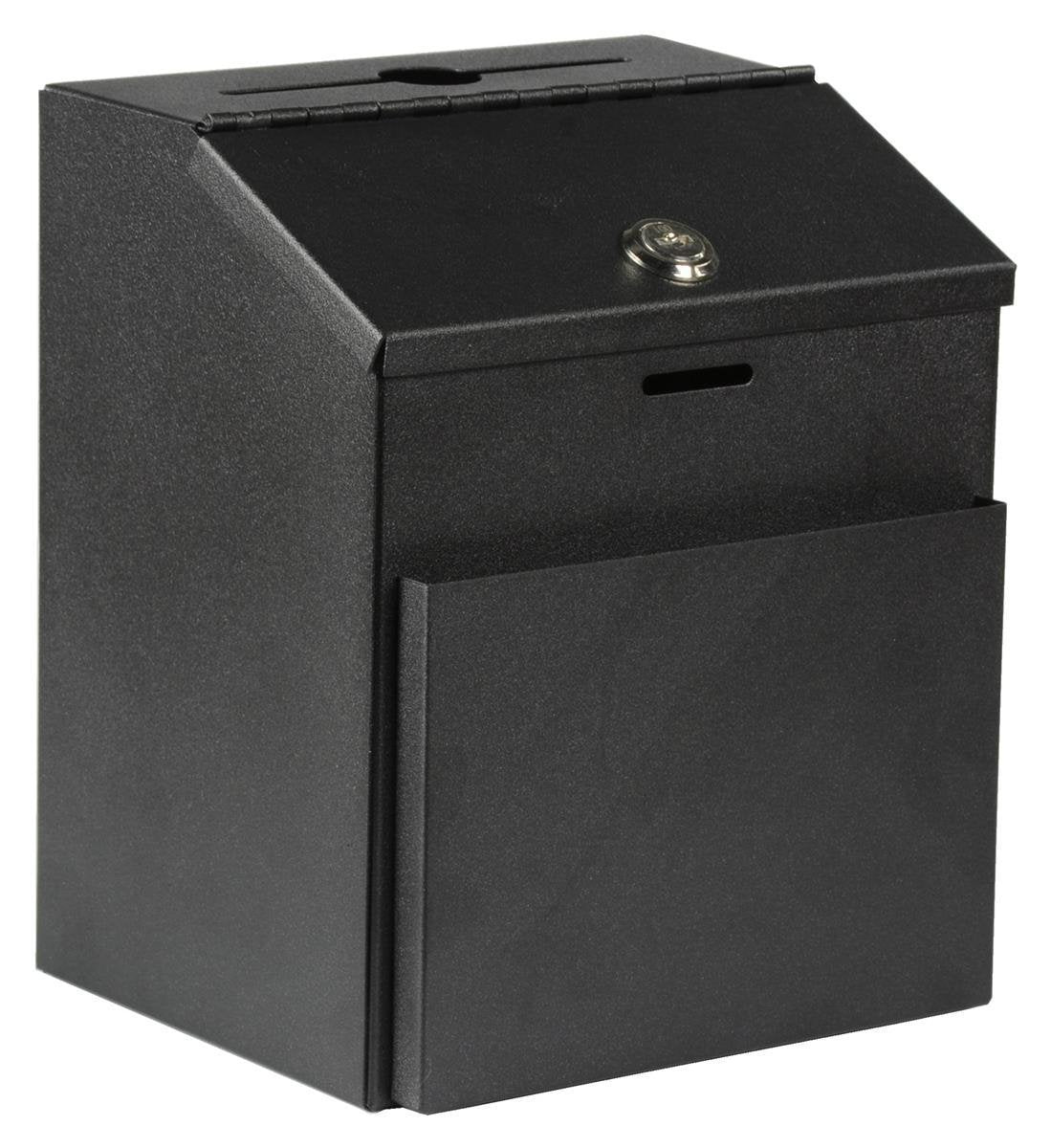 Suggestion Box With Lock And Keys Lock Metal Wall Mounted Ballot Box, Steel Donation And Collection Drop Box With Wide Slot, 8.5