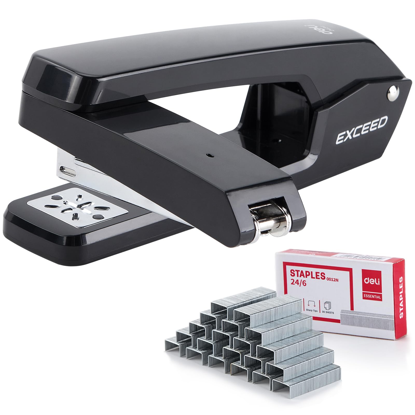 Deli/Ezwork Swing-Arm Swivel Stapler, 25 Sheets Capacity, 360 Degree Rotate Desk Staplers With 1000 Staples For Booklet Or Book