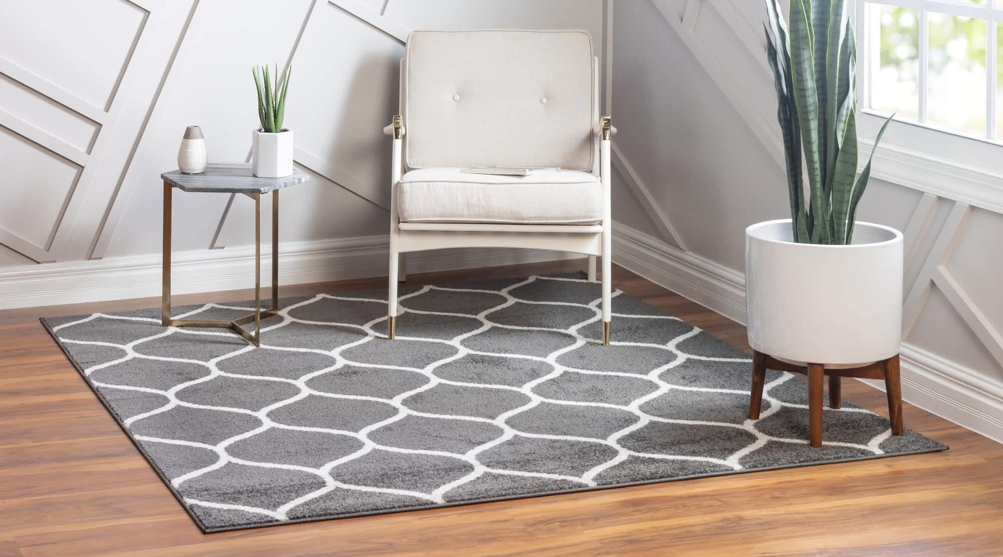 Unique Loom Trellis Frieze Collection Area Rug - Rounded (3' Square, Dark Gray/ Ivory)