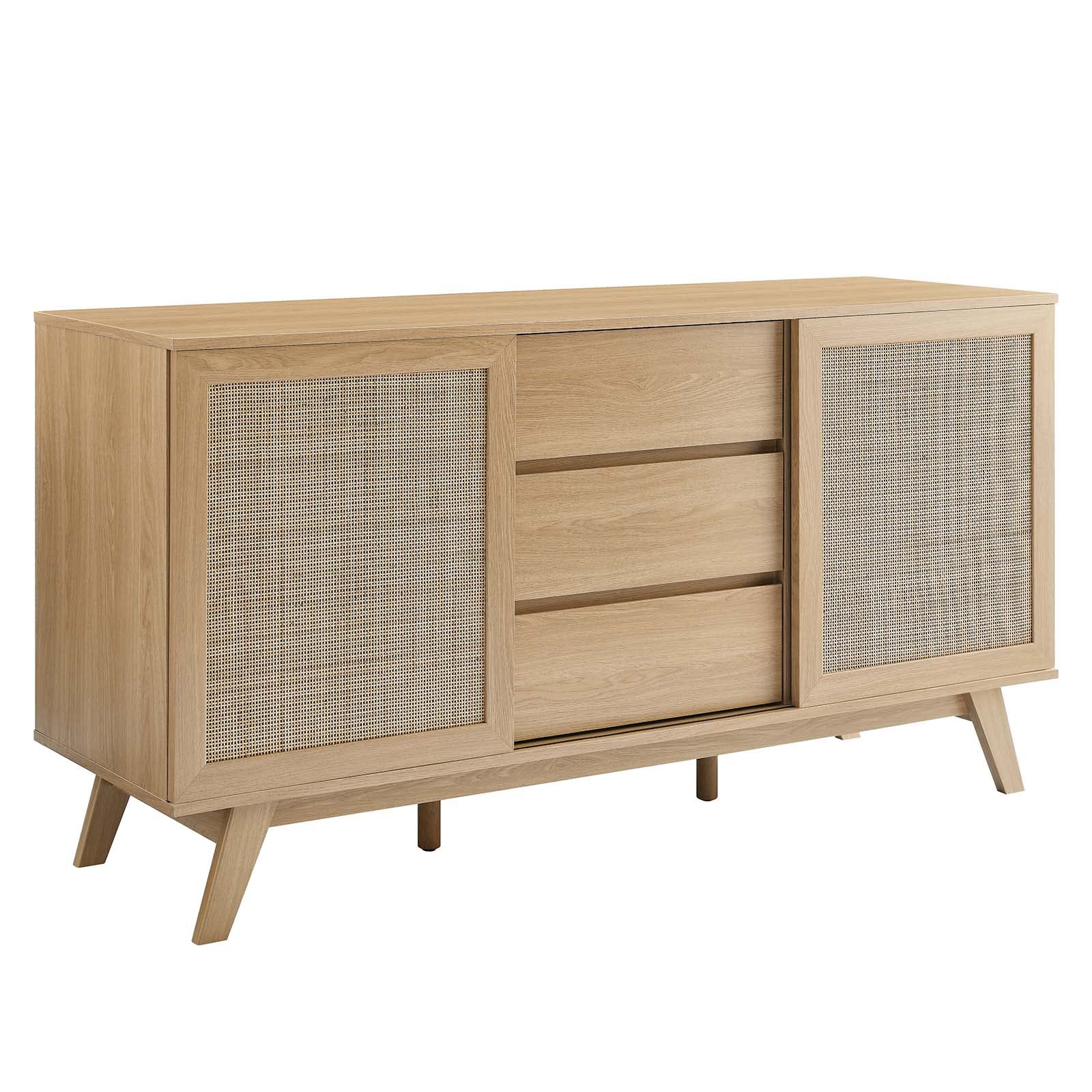 Modway Soma 59&quot; Rattan High Tv Stand Sideboard In Oak