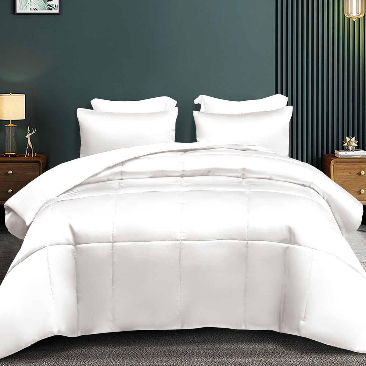 Whale Flotilla 3-Piece Reversible Queen Size Silk Comforter Set/Bedding Set, Luxury Soft Satin Comforter With 2 Satin Pillowcase
