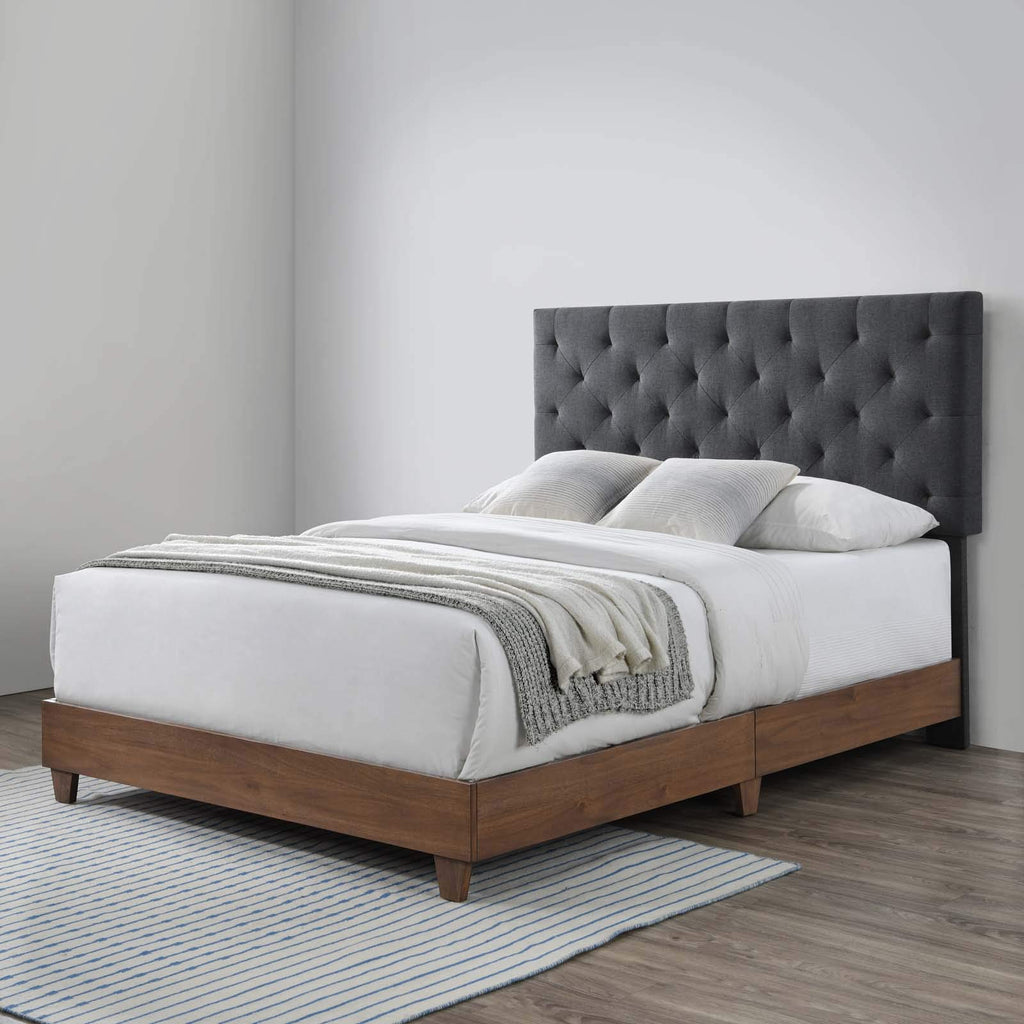 Modway Rhiannon Diamond Tufted Upholstered Fabric Queen Bed, Walnut Gray