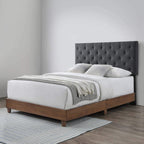 Modway Rhiannon Diamond Tufted Upholstered Fabric Queen Bed, Walnut Gray