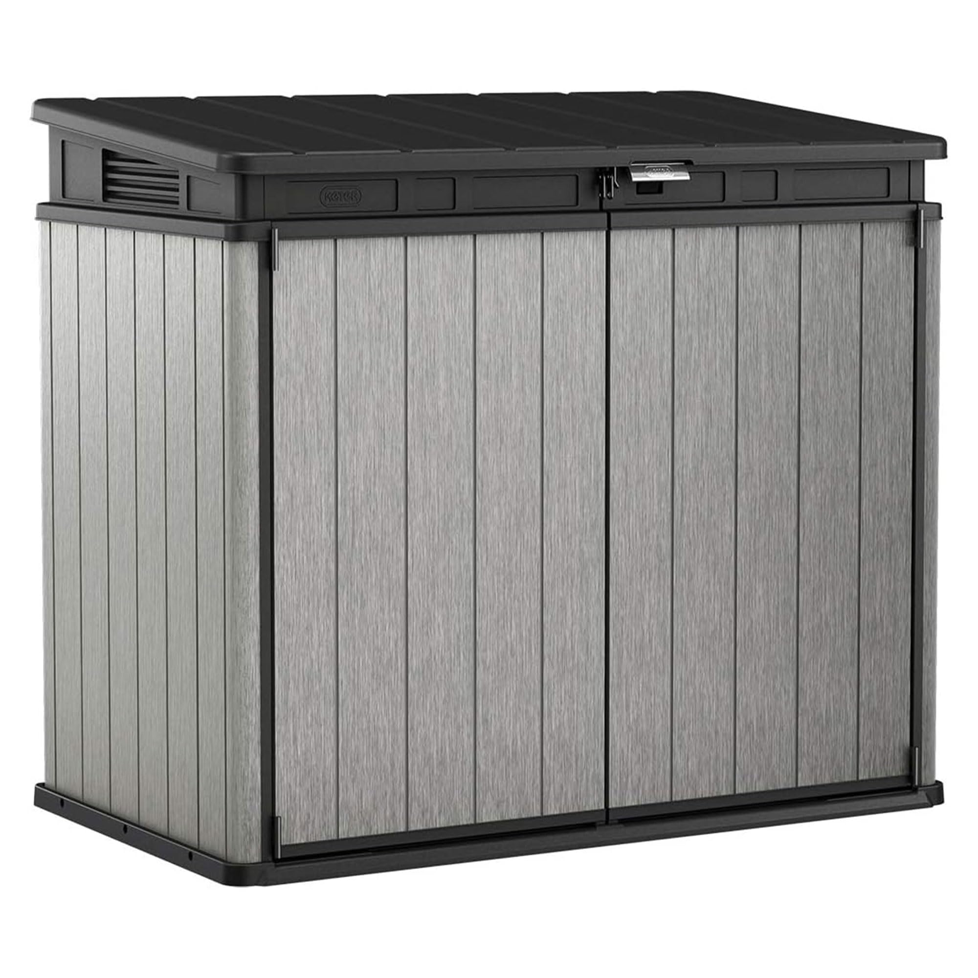 Keter Elite Store Outdoor Storage Shed, 4.6X2.7 Ft, All-Weather, Lockable Doors, Built-In Ventilation, Lid-To-Bin Kit, & Soft Cl