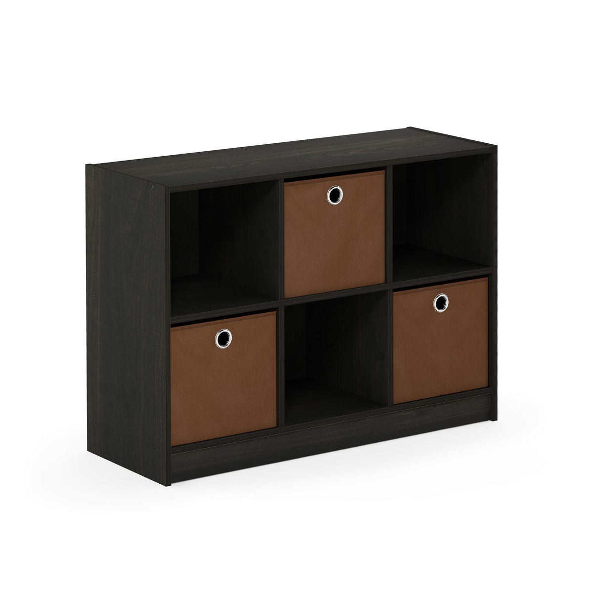 Furinno Basic 3x2 Cube Storage Bookcase Organizer with Bins, Espresso/Brown