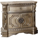 Acme Northville 1 Drawer Wooden Marble Top Nightstand in Antique Silver