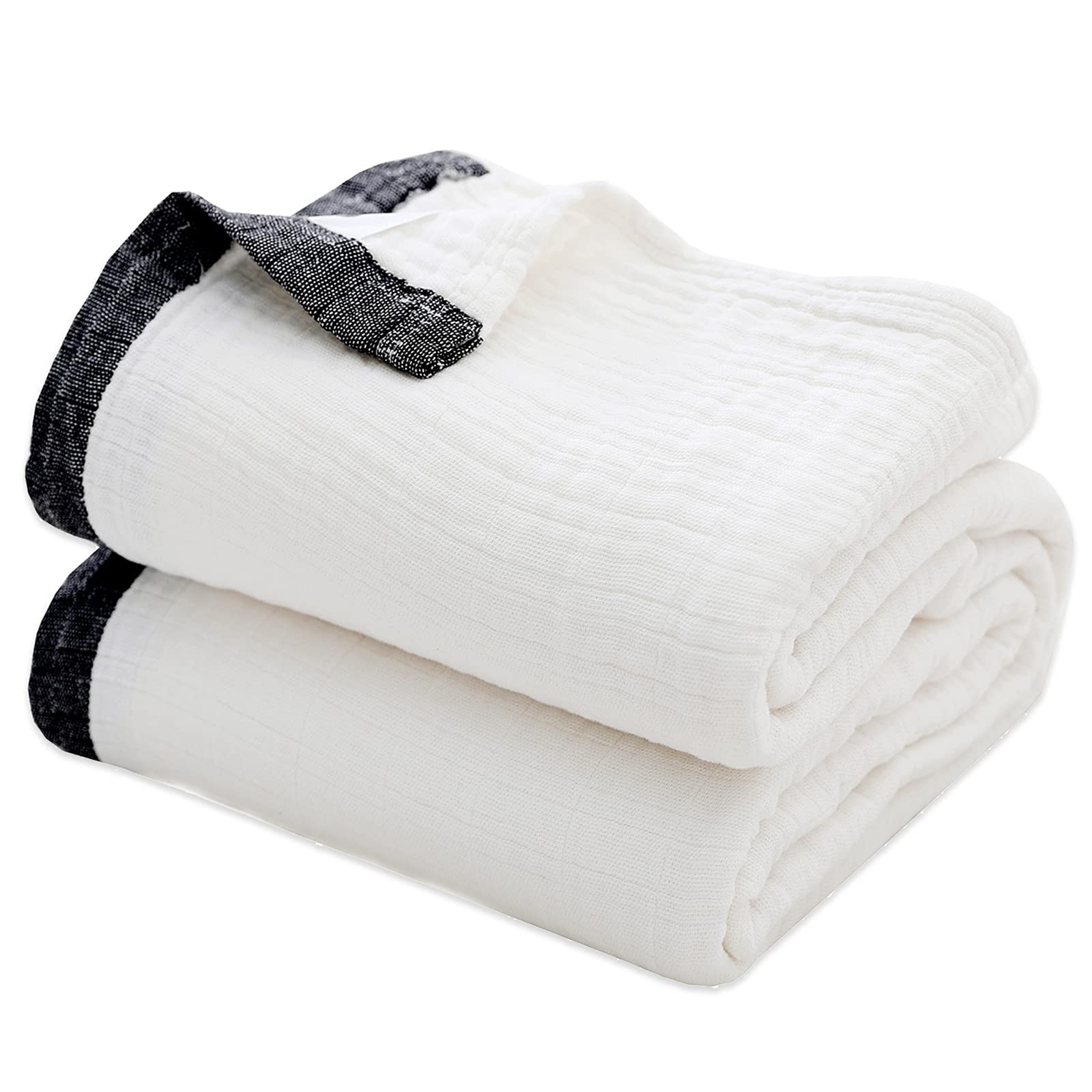 Se Softexly Cotton Muslin Throw Blanket For Adults,Breathable 4-Layer Yarn Dyed Linen Texture Gauze Blanket For Bed Sofa Couch T