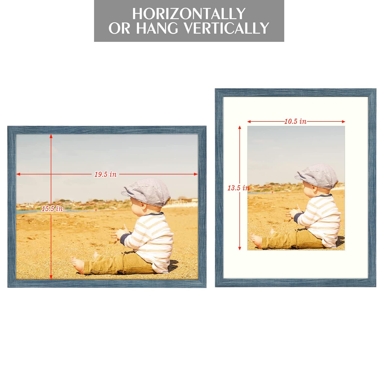 Golden State Art, 16X20 Picture Frames With Mat For 11X14 Or 16X20 Photo, Composite Wood Glass Frame For Wall (Blue, 2 Pack)