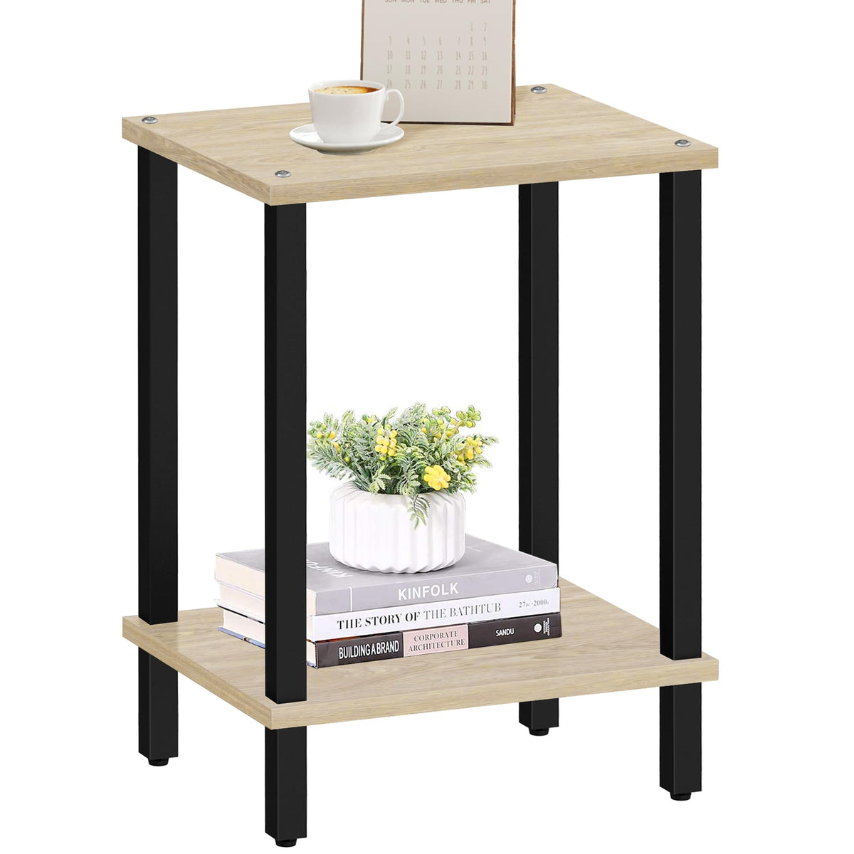 Tutotak End Table, Side Table, Nightstand, 2-Tier Storage Shelf, Sofa Table For Small Space, Living Room, Bed Room Tb01Bo034