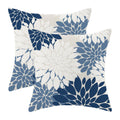 CXMEIFLY Navy Blue White Summer Outdoor Pillow Covers 18x18 Inch Set of 2 Dusty Blue Dahlia Floral Decor Throw Pillows Modern Ge