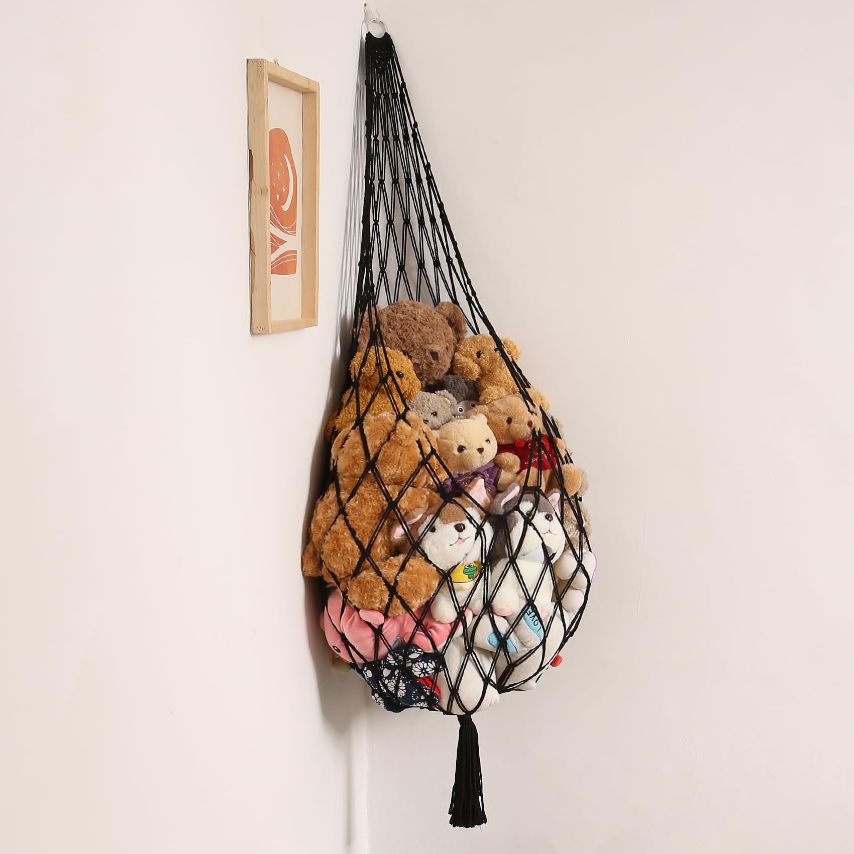 Amdermi Stuffed Animal Hammock Corner Hanging Net for Stuffy Animal Storage Macrame Toy Display Plushie Toy Holder-Perfect for T