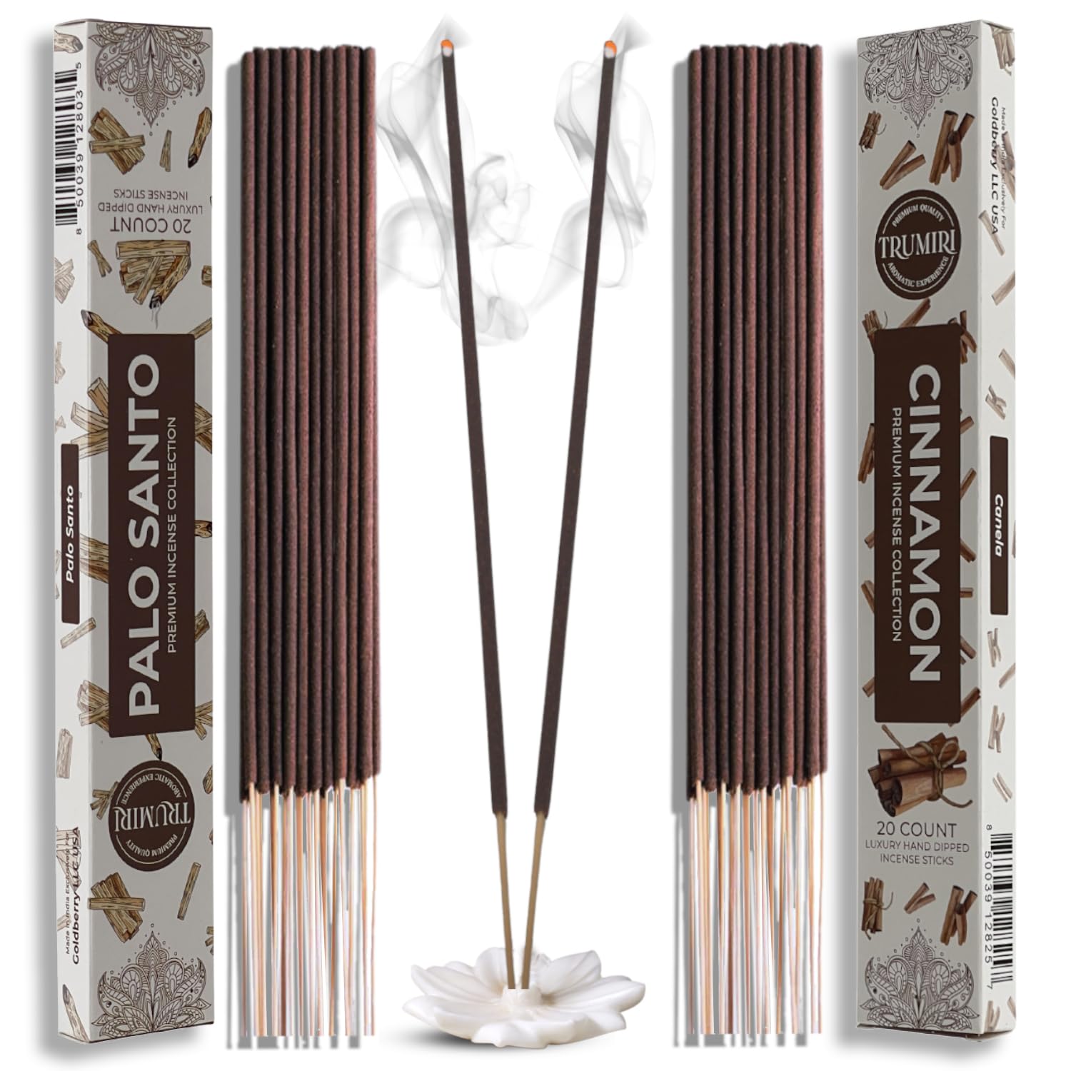 Trumiri Incense Sticks - Combo Pack of 40 Insence-Sticks - 20 Palo Santo + 20 Cinnamon - Insenses - Insents - Incents - Inscense
