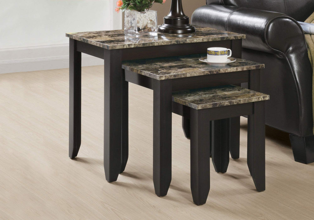 HomeRoots Particle Board,Laminate, MDF Nesting Table - 3PCS Set/Cappuccino Marble TOP